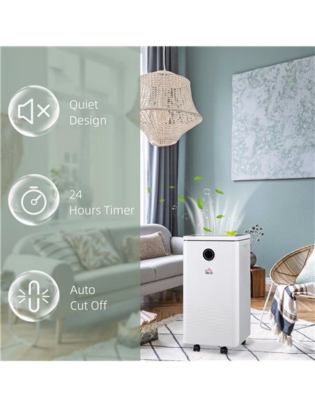 HOMCOM 10L/Day Dehumidifier with 2.5L Water Tank, Digital Display, Intelligent & Sleep Mode, 24H Timer, Laundry Clothes Drying, 