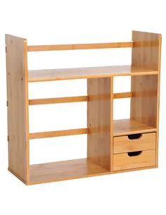 HOMCOM Desk Organiser Compartments Desktop Bookshelf Stationery Storage Shelf Document File Holder with 2 Drawers 2-way Reversed
