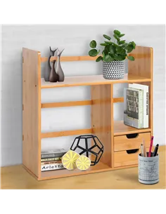 HOMCOM Desk Organiser Compartments Desktop Bookshelf Stationery Storage Shelf Document File Holder with 2 Drawers 2-way Reversed 2