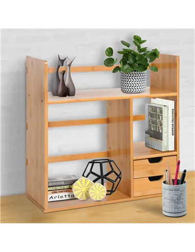 HOMCOM Desk Organiser Compartments Desktop Bookshelf Stationery Storage Shelf Document File Holder with 2 Drawers 2-way Reversed