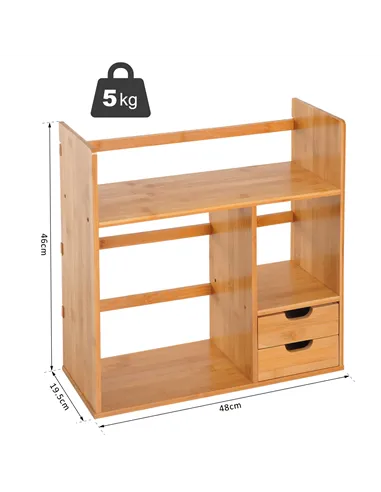 HOMCOM Desk Organiser Compartments Desktop Bookshelf Stationery Storage Shelf Document File Holder with 2 Drawers 2-way Reversed