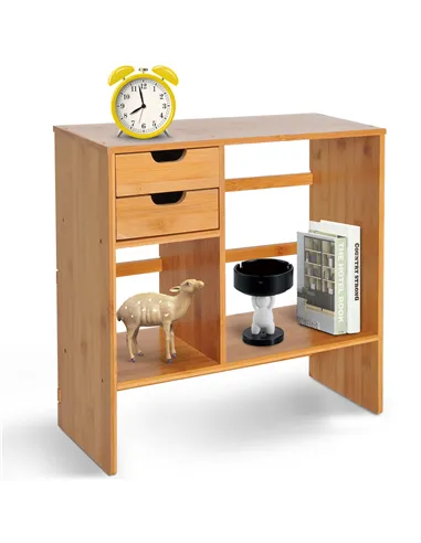 HOMCOM Desk Organiser Compartments Desktop Bookshelf Stationery Storage Shelf Document File Holder with 2 Drawers 2-way Reversed