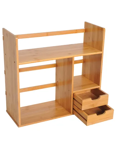 HOMCOM Desk Organiser Compartments Desktop Bookshelf Stationery Storage Shelf Document File Holder with 2 Drawers 2-way Reversed