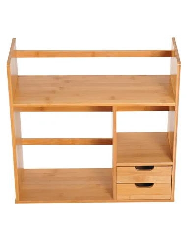 HOMCOM Desk Organiser Compartments Desktop Bookshelf Stationery Storage Shelf Document File Holder with 2 Drawers 2-way Reversed