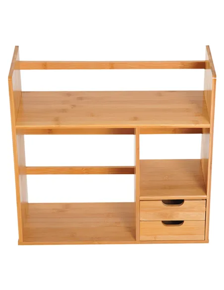 HOMCOM Desk Organiser Compartments Desktop Bookshelf Stationery Storage Shelf Document File Holder with 2 Drawers 2-way Reversed