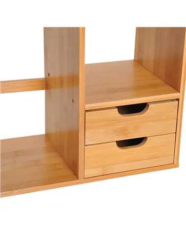 HOMCOM Desk Organiser Compartments Desktop Bookshelf Stationery Storage Shelf Document File Holder with 2 Drawers 2-way Reversed