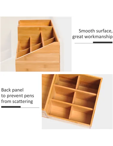 HOMCOM Desk Organiser Holder, Bamboo Multi-Function Storage Caddy with 7 Storage Compartments and 2 Drawers for Home Office Stat