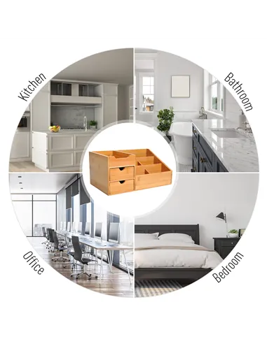 HOMCOM Desk Organiser Holder, Bamboo Multi-Function Storage Caddy with 7 Storage Compartments and 2 Drawers for Home Office Stat