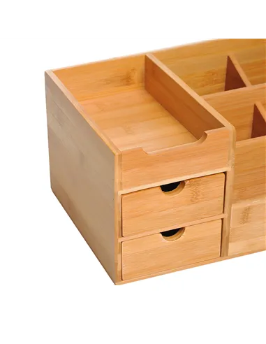 HOMCOM Desk Organiser Holder, Bamboo Multi-Function Storage Caddy with 7 Storage Compartments and 2 Drawers for Home Office Stat
