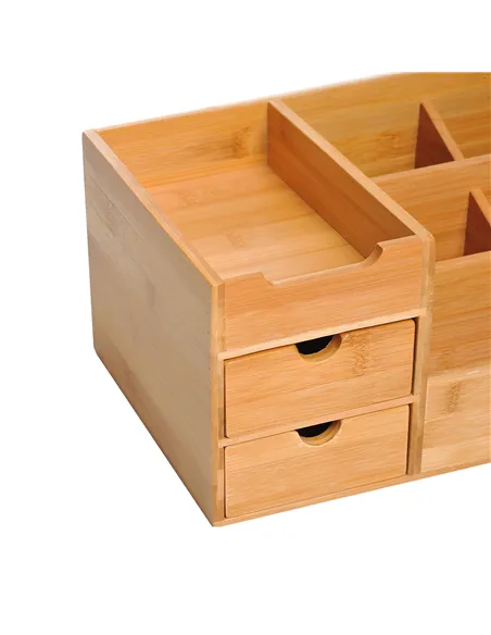HOMCOM Desk Organiser Holder, Bamboo Multi-Function Storage Caddy with 7 Storage Compartments and 2 Drawers for Home Office Stat