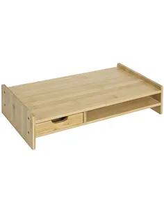 HOMCOM Monitor Riser Laptop PC Plinth Stand TV Computer Desktop Organiser W/ Drawer Bamboo