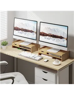 HOMCOM Monitor Riser Laptop PC Plinth Stand TV Computer Desktop Organiser W/ Drawer Bamboo 2