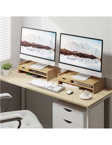 HOMCOM Monitor Riser Laptop PC Plinth Stand TV Computer Desktop Organiser W/ Drawer Bamboo