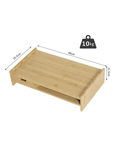 HOMCOM Monitor Riser Laptop PC Plinth Stand TV Computer Desktop Organiser W/ Drawer Bamboo