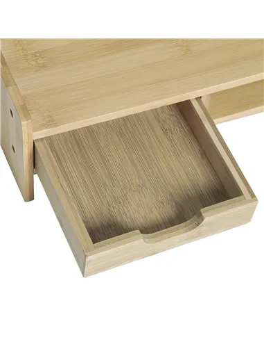 HOMCOM Monitor Riser Laptop PC Plinth Stand TV Computer Desktop Organiser W/ Drawer Bamboo