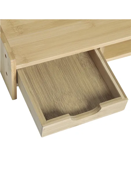 HOMCOM Monitor Riser Laptop PC Plinth Stand TV Computer Desktop Organiser W/ Drawer Bamboo