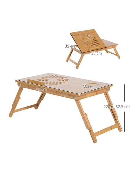 HOMCOM Portable Laptop Desk Notebook Tray PC Bed Table with Drawer Adjustable & Foldable (55L x 35W x 22-32.5H (cm))