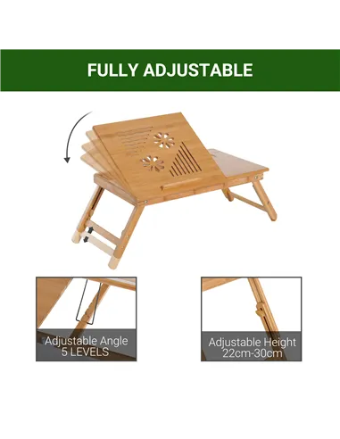 HOMCOM Portable Laptop Desk Notebook Tray PC Bed Table with Drawer Adjustable & Foldable (55L x 35W x 22-32.5H (cm))