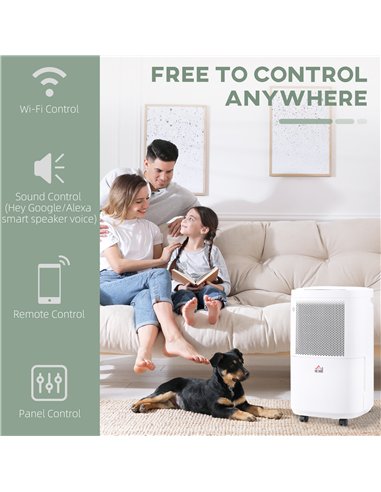 HOMCOM 10L/Day 2200ML Portable Quiet Dehumidifier with WiFi Smart App Control, Electric Moisture Air Dehumidifier for Home Laund