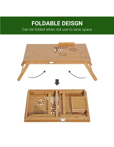 HOMCOM Portable Laptop Desk Notebook Tray PC Bed Table with Drawer Adjustable & Foldable (55L x 35W x 22-32.5H (cm))