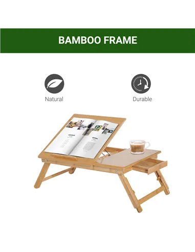 HOMCOM Portable Laptop Desk Notebook Tray PC Bed Table with Drawer Adjustable & Foldable (55L x 35W x 22-32.5H (cm))