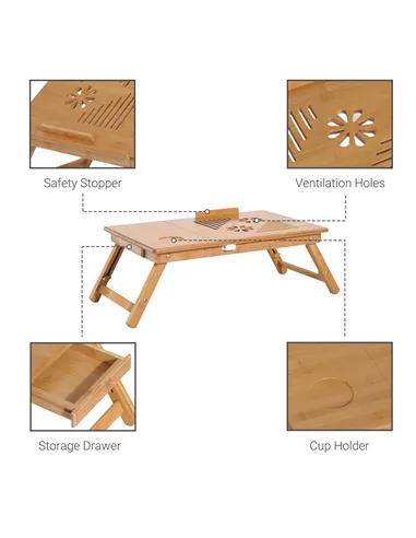 HOMCOM Portable Laptop Desk Notebook Tray PC Bed Table with Drawer Adjustable & Foldable (55L x 35W x 22-32.5H (cm))