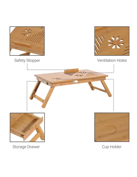 HOMCOM Portable Laptop Desk Notebook Tray PC Bed Table with Drawer Adjustable & Foldable (55L x 35W x 22-32.5H (cm))