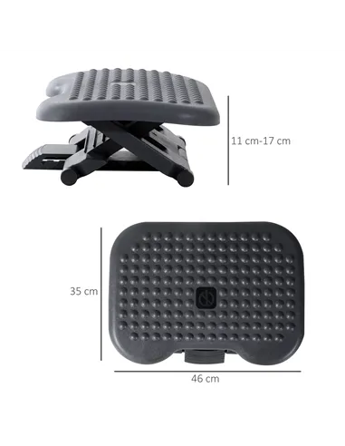 HOMCOM Footrest Adjustable Height & Angle Tilting Platform Home Office Foot Rest Charcoal Grey