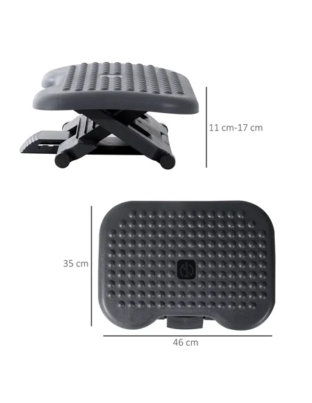 HOMCOM Footrest Adjustable Height & Angle Tilting Platform Home Office Foot Rest Charcoal Grey