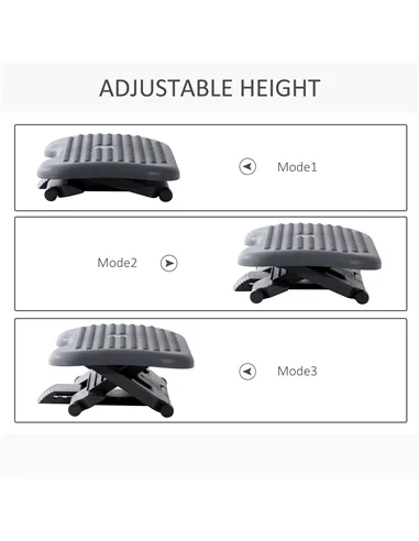 HOMCOM Footrest Adjustable Height & Angle Tilting Platform Home Office Foot Rest Charcoal Grey