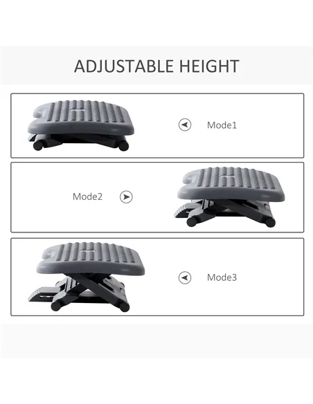 HOMCOM Footrest Adjustable Height & Angle Tilting Platform Home Office Foot Rest Charcoal Grey