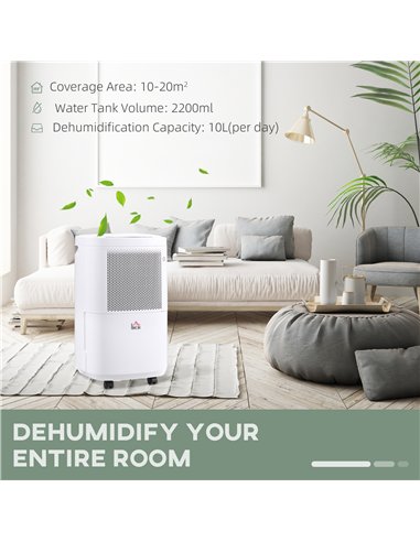 HOMCOM 10L/Day 2200ML Portable Quiet Dehumidifier with WiFi Smart App Control, Electric Moisture Air Dehumidifier for Home Laund