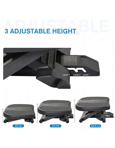HOMCOM 0-30° Three-Height Under-Desk Support Footrest - Black