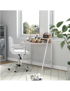 HOMCOM Home Office Chair and Computer Desk Set, Faux Leather Desk Chair with Swivel Wheels, Study Desk with Storage Shelf, White 2