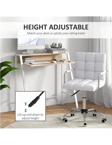 HOMCOM Home Office Chair and Computer Desk Set, Faux Leather Desk Chair with Swivel Wheels, Study Desk with Storage Shelf, White