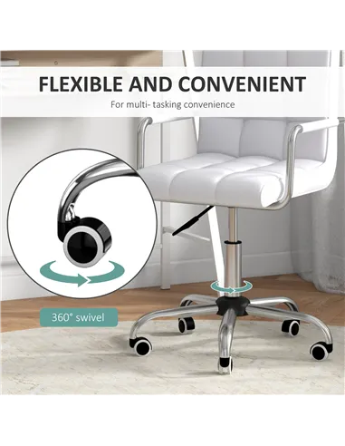 HOMCOM Home Office Chair and Computer Desk Set, Faux Leather Desk Chair with Swivel Wheels, Study Desk with Storage Shelf, White