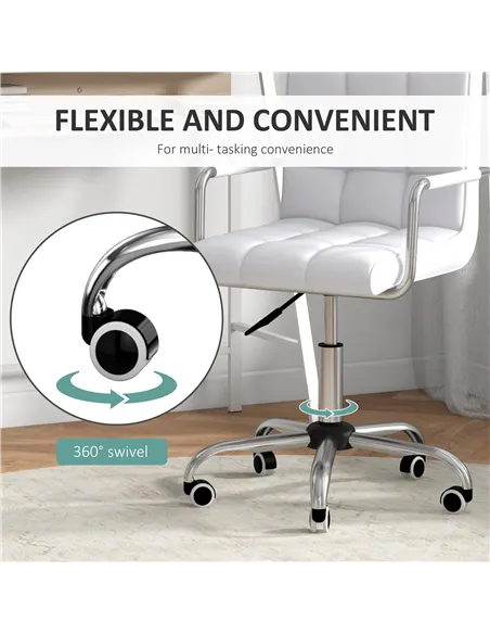 HOMCOM Home Office Chair and Computer Desk Set, Faux Leather Desk Chair with Swivel Wheels, Study Desk with Storage Shelf, White