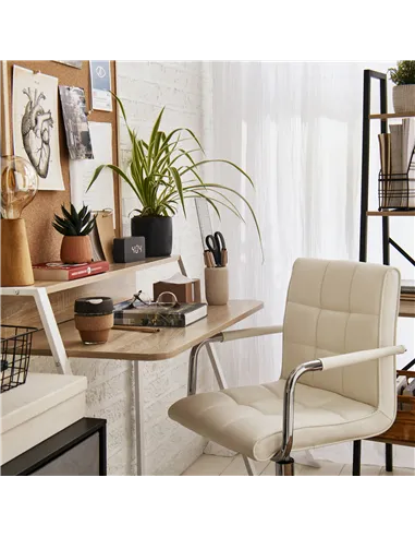 HOMCOM Home Office Chair and Computer Desk Set, Faux Leather Desk Chair with Swivel Wheels, Study Desk with Storage Shelf, White