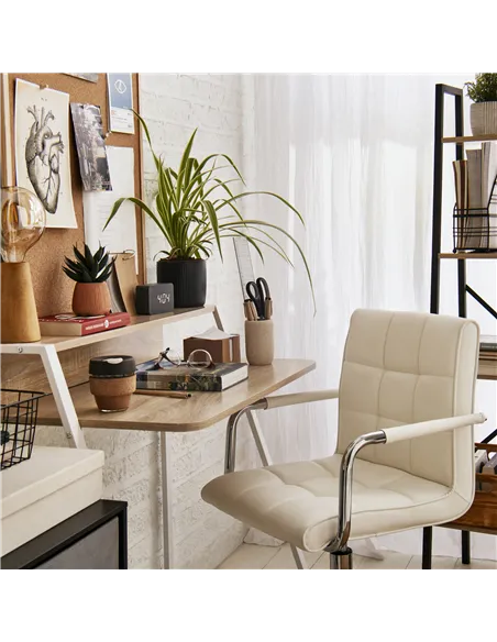 HOMCOM Home Office Chair and Computer Desk Set, Faux Leather Desk Chair with Swivel Wheels, Study Desk with Storage Shelf, White