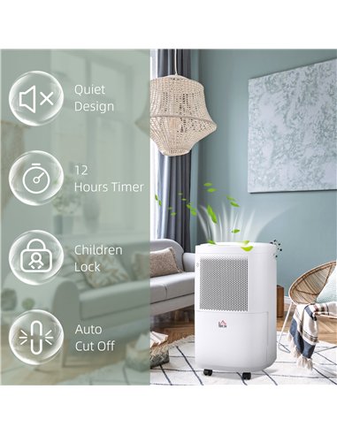 HOMCOM 10L/Day 2200ML Portable Quiet Dehumidifier with WiFi Smart App Control, Electric Moisture Air Dehumidifier for Home Laund