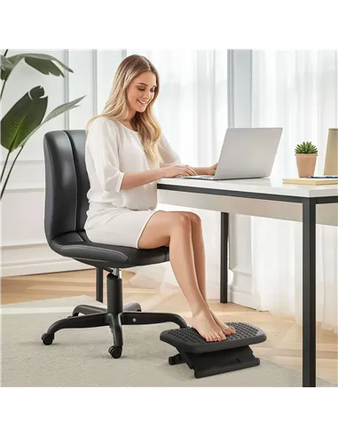 HOMCOM Footrest Adjustable Height & Angle Tilting Platform Home Office Foot Rest Black