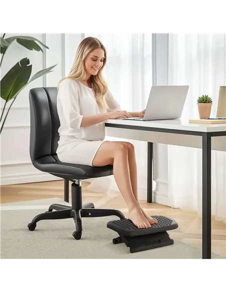HOMCOM Footrest Adjustable Height & Angle Tilting Platform Home Office Foot Rest Black