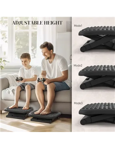 HOMCOM Footrest Adjustable Height & Angle Tilting Platform Home Office Foot Rest Black