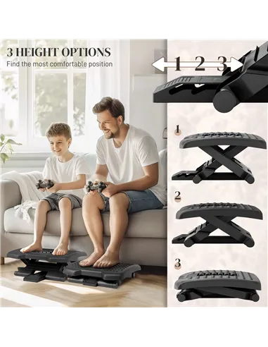 HOMCOM Three-Level, Multi-Angle Massage Footrest - Black