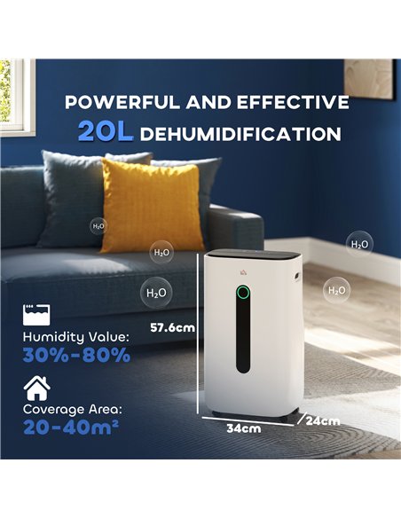 HOMCOM 6500mL Portable Dehumidifier with Air Purifier Filter, 24H Timer, 4 Modes, 22L/Day, for Home Laundry Basement