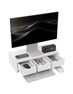 HOMCOM Monitor Stand Riser with 3 Drawers, Monitor Riser for Laptop, Computer, PC, Small Printer, 51 x 24 x 13cm, White