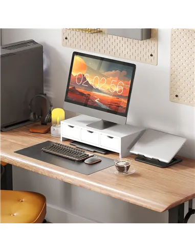 HOMCOM Monitor Stand Riser with 3 Drawers, Monitor Riser for Laptop, Computer, PC, Small Printer, 51 x 24 x 13cm, White