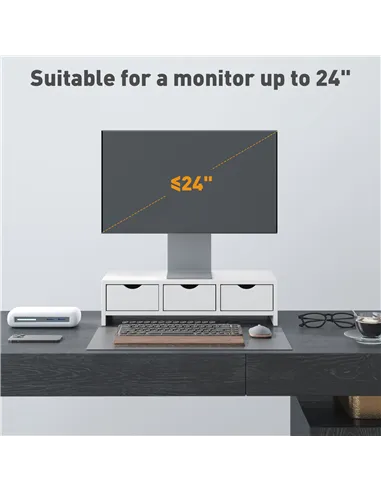 HOMCOM Monitor Stand Riser with 3 Drawers, Monitor Riser for Laptop, Computer, PC, Small Printer, 51 x 24 x 13cm, White