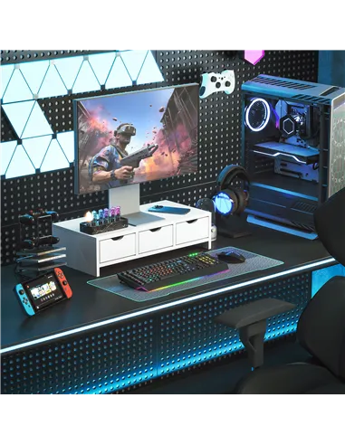 HOMCOM Monitor Stand Riser with 3 Drawers, Monitor Riser for Laptop, Computer, PC, Small Printer, 51 x 24 x 13cm, White