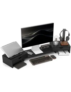 HOMCOM Dual Monitor Stand Riser with 2 Drawers, Adjustable Length and Angle, 116cm Monitor Riser for Laptop, Computer, PC, Small